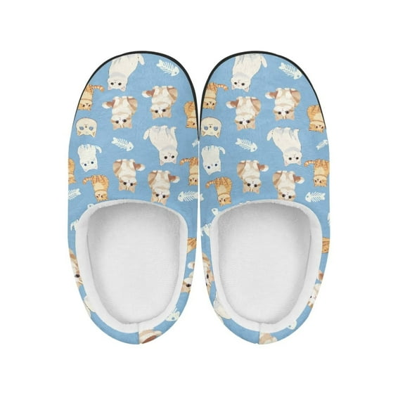 Psesaysky Girls' Blue House Slippers Lovely Cats Children's Warm Plush Slippers Winter Fluffy Slippers for Children