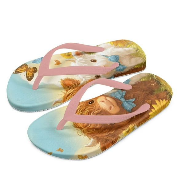 Psesaysky Girls Classic Non Slip Beach Sandals Cute Highland Cow Print Casual Flip Flop Surfer Boy Girl Size 12
