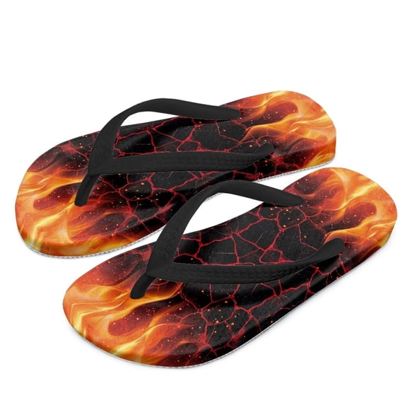 Psesaysky Girls Classic Non Slip Beach Sandals Lava Flame Print Casual Flip Flop Surfer Boy Girl Size 13.5