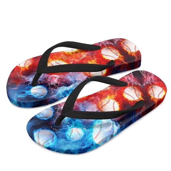 Psesaysky Girls Classic Non Slip Beach Sandals Water Flame Baseball Print Casual Flip Flop Surfer Boy Girl Size 13.5