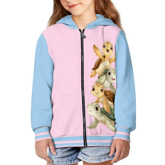 Psesaysky Girls' Fashion Hoodies Sweatshirts with Pocket Sea Turtle Pink Blue Fleece Zip-Up Hoodie for Girls and Boy 8-10 Years Old Girl Winter Clothes