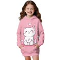 thumbnail image 1 of Psesaysky Girls Long Hoodie Oversized Pullover Sweatshirt Cartoon Kitty Print Long Sleeve Top with Kangaroo Pocket for Fall Winter for 5-6 Years, 1 of 7