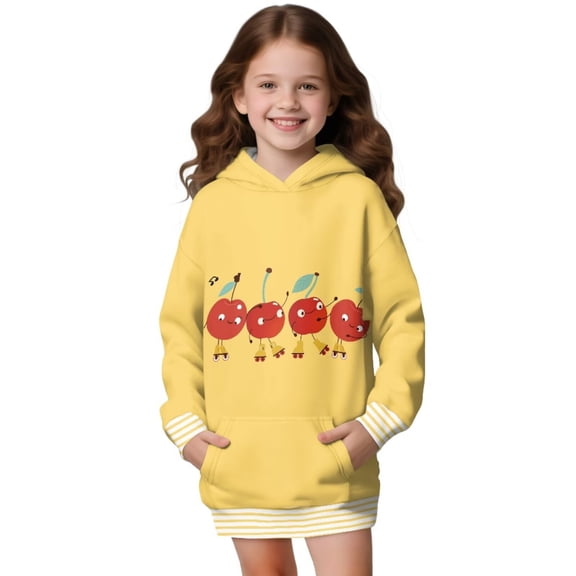 Psesaysky Girls Oversized Hoodies Cute Cherry Cartoon Print Kids Fleece Lined Long Sleeve Hooded Sweatshirt with Kangaroo Pocket for 9-10 Years