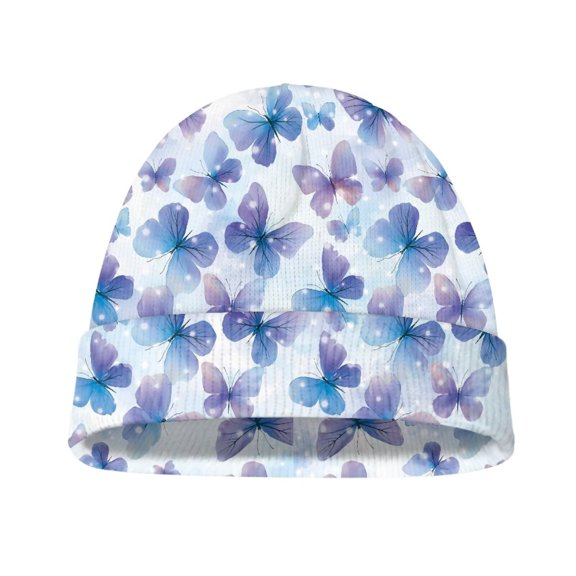 Psesaysky Girls Purple Butterfly Print Beanie Hat, Kids Warm Knitted Beanies Skull Cap for Indoor Outdoor Windproof