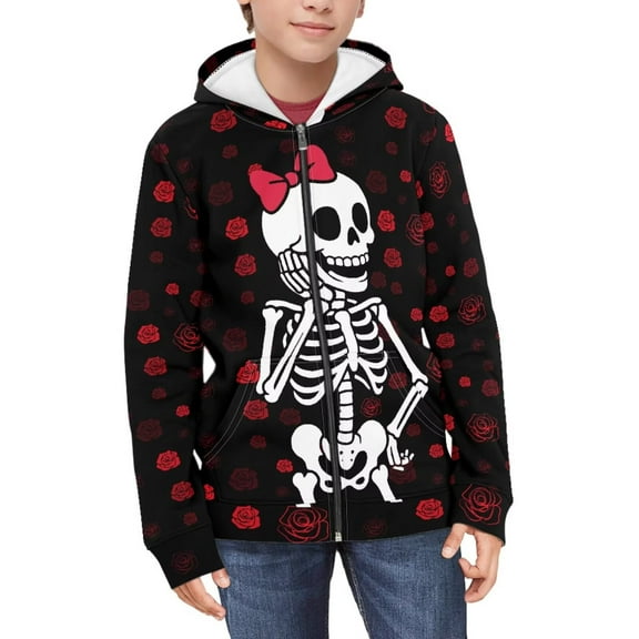 Psesaysky Girls Skeleton Couple Love Zipper Hoodies with Pockets Soft Zip Up Sweatshirts Girls Hooded Long Sleeve Tops 8-10 Years
