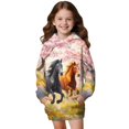 thumbnail image 1 of Psesaysky Girls Sweatshirt Running Horse Printed Hoodie Dress Long Sleeve Pullover Fall Fashion Hooded Top for Teen Girls with Pockets for 13-14 Years, 1 of 7