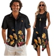 thumbnail image 1 of Psesaysky Golden Leaves Print Men's Button Down Shirts,Women's Flared Mini Dress Sleeveless Sundress for Summer Beach Valentine's Day Couple Matching Outfit,Art Design, 1 of 7