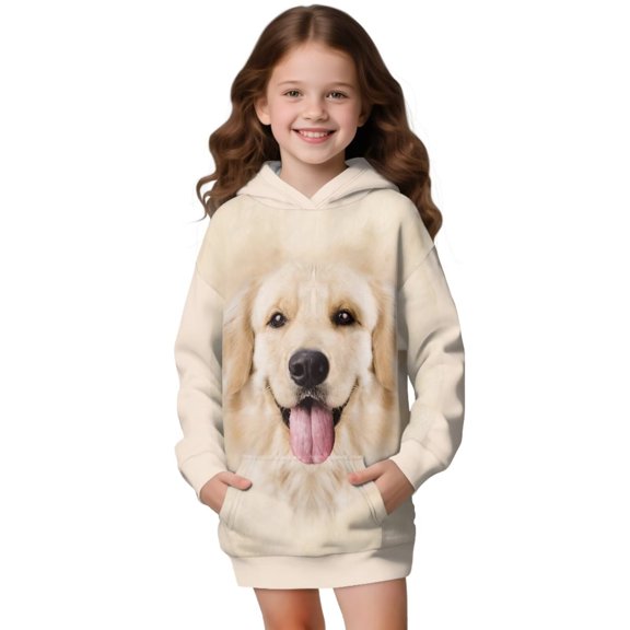 Psesaysky Golden Retriever Print Girls Hoodies Kids Long Pullover Hooded Sweatshirt Long hoodies for Girls Hoodie Dress with Pockets for 7-8 Years