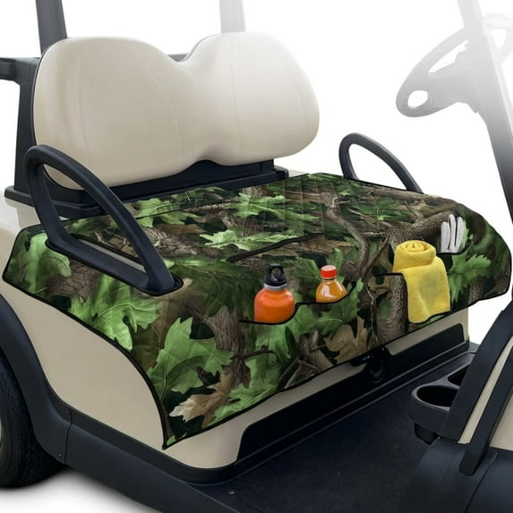 Psesaysky Golf Cart Seat Covers with 4 Pockets Soft Golf Cart Seat Towel Blanket, Extra Handle, Foldable and Washable, Suit EZGO TXT RXV/Club Car Seats, Green Camo Hunting