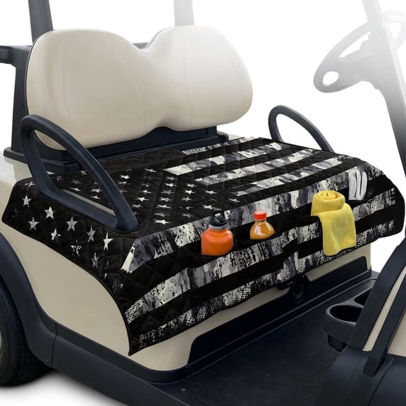 Psesaysky Golf Cart Seat Covers with Extra Handle, Portable Golf Seat Towel Blanket, Non-slip Back, All Seasons Fit for EZGO, Yamaha, Club Car Front Seats, Grey Camo Flag
