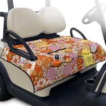 Psesaysky Golf Cart Seat Covers, Portable Golf Cart Seat Towel Blanket with 4 Front Pockets & Handle Fits for EZGO, Yamaha, Club Car Front Seats (70s Hippie Floral)