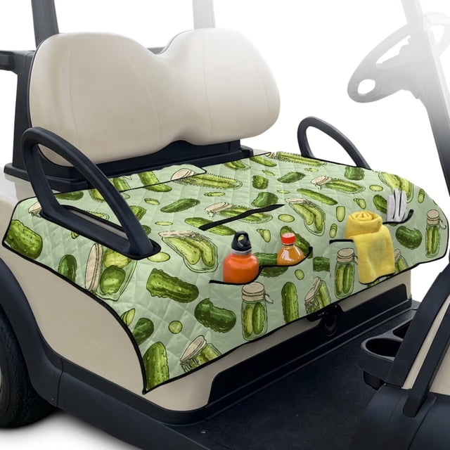Psesaysky Golf Cart Seat Covers Universal Golf Cart Seat Blanket with 4 Pockets and Handle Fit for EZGO TXT RXV/Club Car DS Precedent Front Seats 2-Person Seats, Green Pickle