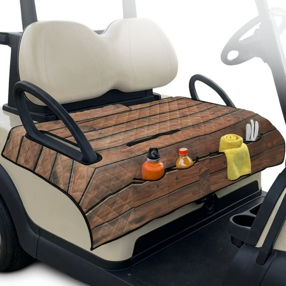 Psesaysky Golf Cart Seat Covers Universal Golf Cart Seat Blanket with 4 Pockets and Handle Fit for EZGO TXT RXV/Club Car DS Precedent Front Seats 2-Person Seats, Vintage Wood Grain