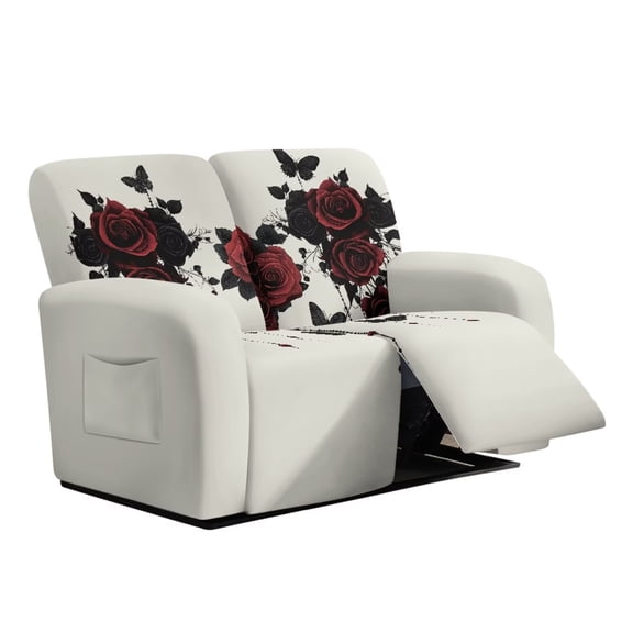 Psesaysky Gothic Rose Print Slipcover Recliner Loveseat Cover Middle Console Stretch Recliner Sofa Cover Full Coverage Couch Protector