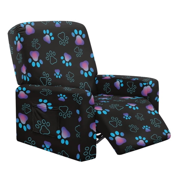Psesaysky Gradient Dog Paws Pattern Recliner Slipcover Stretch Reclining Chair Covers Pet Lovers Home Decor 4 Pieces Recliner Sofa Slipcovers with Pockets Fitted Sofa Lazy Boy Chair Cover