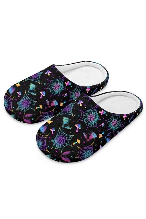 Gradient Spider Web Print Closed Toe House Slippers for Woman Men Halloween Soft Cotton Indoor Shoes Memory Foam Slip On Bedroom Slippers