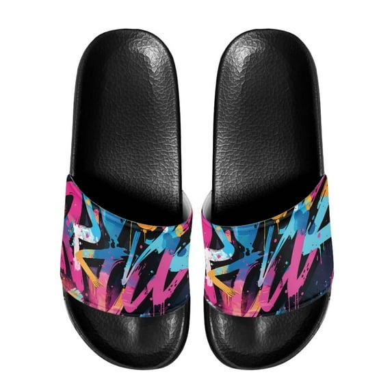 Psesaysky Graffiti Slide Sandals Shoes for Men Boys Soft Comfortable Sandals Indoor Outdoor Anti-Slip Lightweight Beach Sandals Bathroom Sandals Shoes
