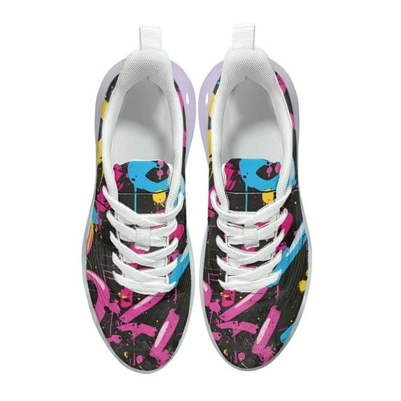 Psesaysky Graffiti Sneakers for Women Girl Teenagers Thick-Soled Shock-Absorbing Running Shoes Fashion Print Comfortable Lightweight Walking Shoes