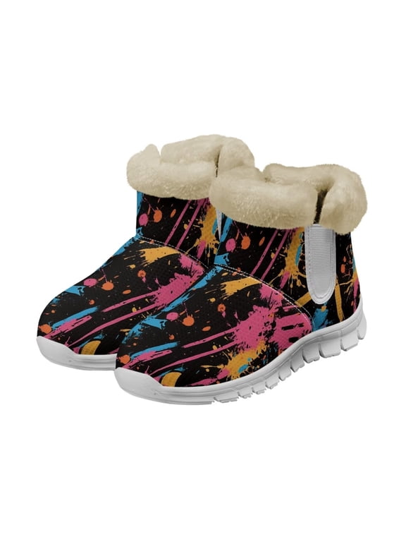 Graffiti Snow Boots for Women Girls Warm Slip-on Fashionable and Wear-Resistant Snow Boots