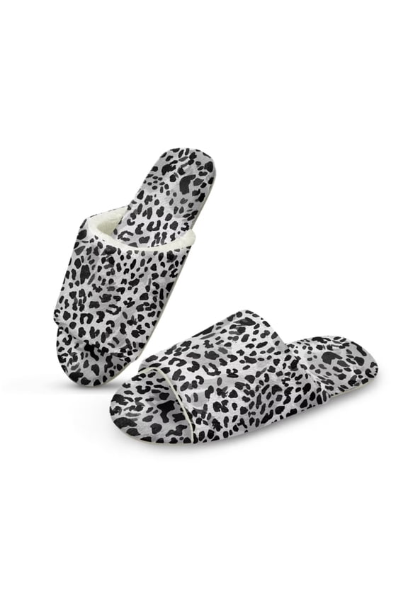 Gray Leopard Print Slippers for Women Indoor House Bedroom Open Toe Slides Sandals Shoes Trendy Gift for Womens Soft Sole, Size 6-7