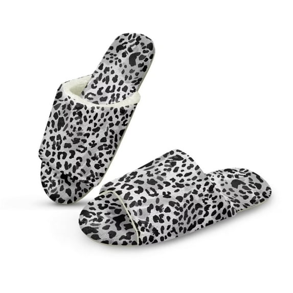 Psesaysky Gray Leopard Print Slippers for Women Indoor House Bedroom Open Toe Slides Sandals Shoes Trendy Gift for Womens Soft Sole, Size 9-10