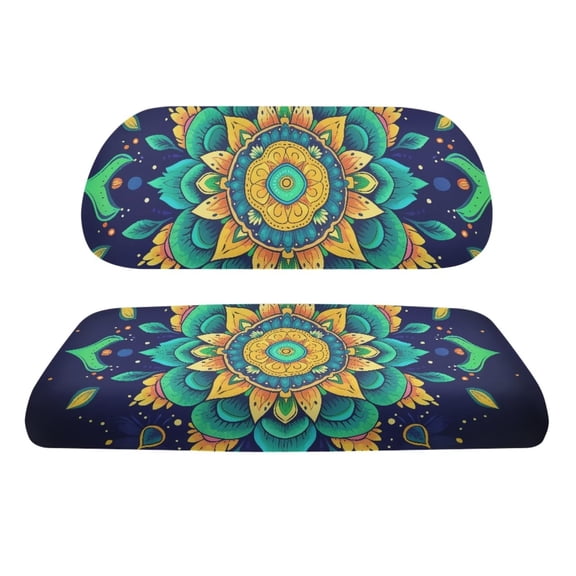 Psesaysky Green Boho Mandala Print Golf Cart Seat Cover for Women Men, Breathable Universal Ezgo Golf Cart Front Seat Cover Easy to Install Vehicle Accessories