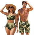 thumbnail image 1 of Psesaysky Green Camouflage Matching Swimsuits for Couples Womens 2 Piece Bikini Sets Sexy Cross Front Mens Swimming Trunk with Pocket Couples Matching Bathing Suits for Family Swimwear, 1 of 7