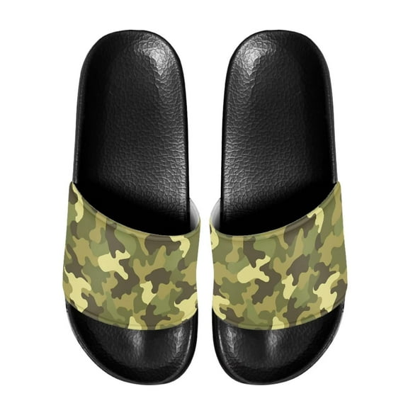 Psesaysky Green Camouflage Slide Sandals for Men Boys Skin-Friendly Anti-Slip Durable Flip-Flops Size 5-14