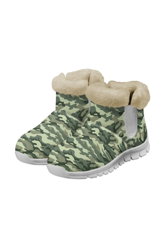 Green Camouflage Snow Boots for Women Wide Toe Comfortable Winter Boots Wear-Resistant Snow Boots