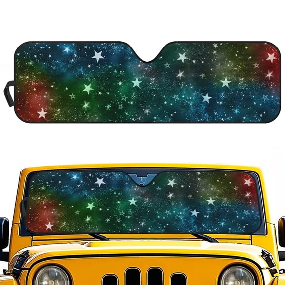 Psesaysky Green Galaxy Stars Universal Windshield Sun Shade for Car Truck Off-road Vehicle, Foldable Front Window Sun Shield Visor Automotive Window Sunshades