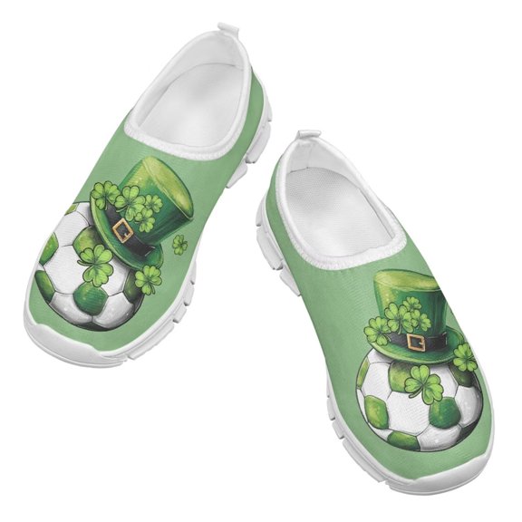 Psesaysky Green Hats Print Casual Shoes for Kids Boys Slip on Non-Slip Light Breathable Loafers for School Size 11-15
