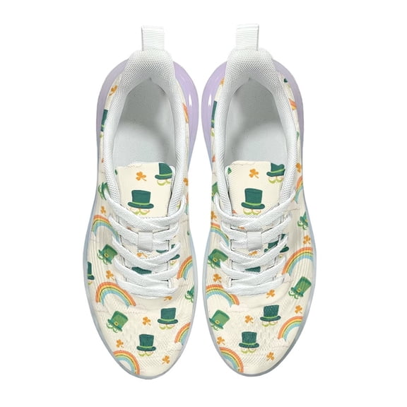 Psesaysky Green Hats Rainbow Running Shoes for St.Patrick's Day Breathable Comfortable Athletic Shoes Walking Shoes for Girls Ladies Suitable for All Seasons