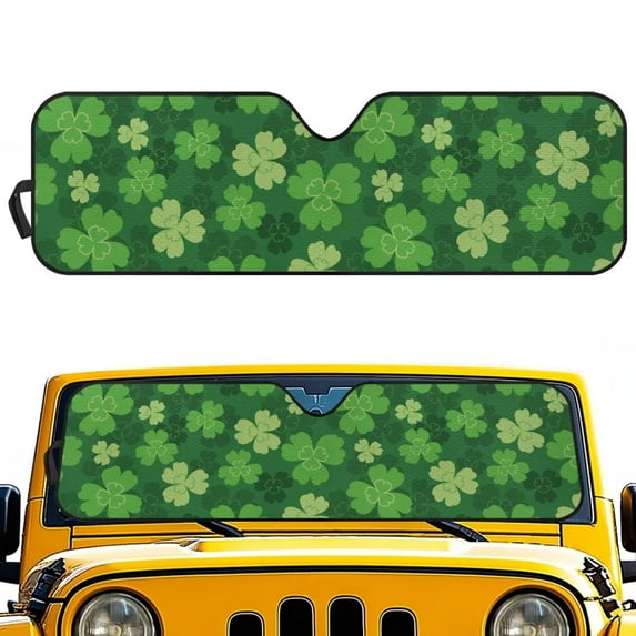 Psesaysky Green Saint Patrick Leaves Car Windshield Sun Shade for Car Front Window Block UV Rays Foldable Sun Visor Protector Sunshade to Keep Your Vehicle Cool 52.95”x 16.14”