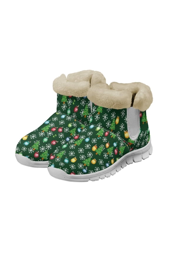 Green Snow Boots for Big Girls Women Comfortable Plush Winter Boots Soft and Warm Flannel Lining Christmas Snow Boots