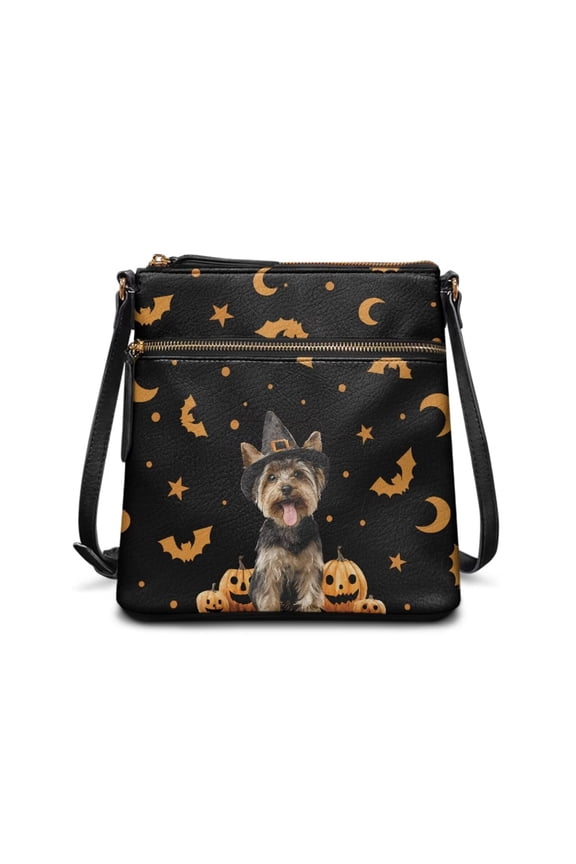 Halloween Dog Witch Hat Pumpkin Crossbody Purse for Women Lady Bucket Bag with Shoulder Strap Leather Shoulder Purse Lightweight Zipper Hobo Bag