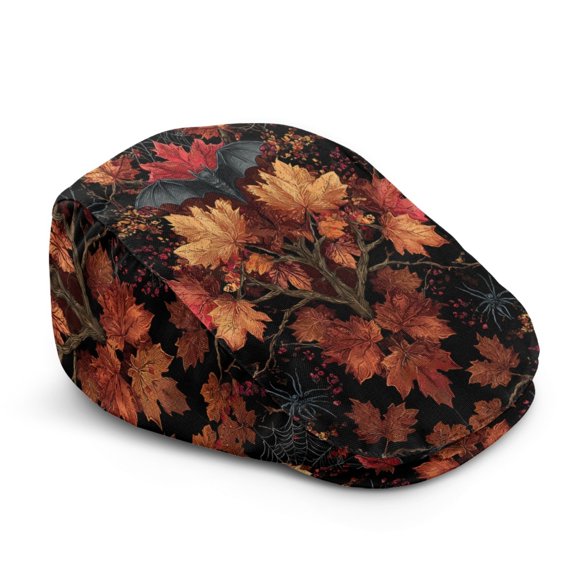 Psesaysky Halloween Maple Leaf Print Newsboy Cap, Soft Adjustable Flat Cap Wrinkle Proof Flat Beret Cap for Travel Daily Walking