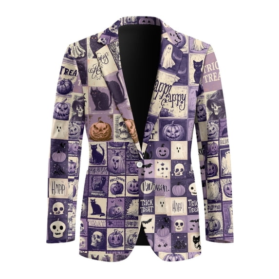 Psesaysky Halloween One Button Formal Coat, Classic Fit Polyester Men's Suit for Business Casual and Groom Events