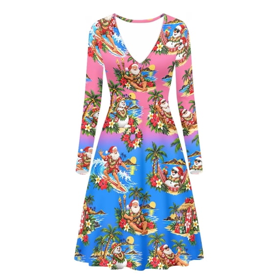 Psesaysky Happy Santa Palm Ocean Dresses for Women Halter Dress Long ...