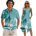 thumbnail image 1 of Psesaysky Hawaii Palm Ocean Wave Print Mens Shorts Sleeve Shirt &Womens Sleeveless Flowy Tunic Dress Plus Size His and Her Topical Shirts or Dresses Couples Matching Hawaiian Luau Outfit, 1 of 7