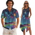 thumbnail image 1 of Psesaysky Hawaii Palm Tree Sleeveless Womens Dress or Mens Short Sleeve Shirts for Couples Starry Sky Matching Hawaiian Outfit Beach Vacation Party Flared Tank Sundress with Pockets-3XL, 1 of 7
