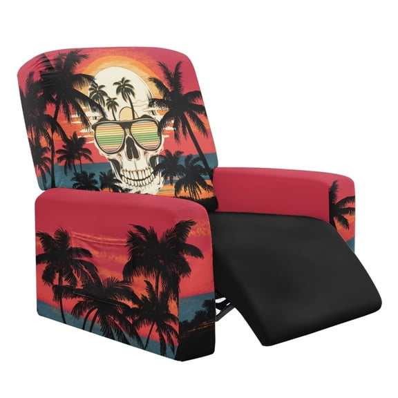 Psesaysky Hawaii Skull Palm Tree Print Recliner Chair Covers 4-Pieces Stretch Lazyboy Recliner Chair Cover Fitted Sofa Couch Cover Washable Reclining Couch Slipcover Furniture Protector