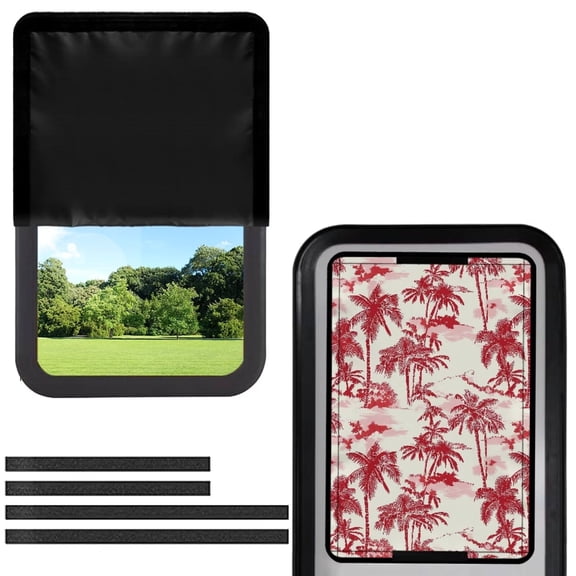 Psesaysky Hawaiian RV Door Window Shade Cover - Red Hibiscus Flower RV Blackout Window Cover with UV Protection and Privacy Features (17.3x26 in) Half-Fold Design, Reflective Silver Coating