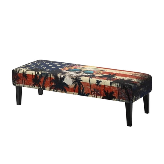 Psesaysky Hawaiian Skull Print Stretch Bench Covers Slipcover, USA Flag Anti-Dust Bench Seat Protector, Washable Rectangle Seat Covers for Dining Room, Living Room, Kitchen