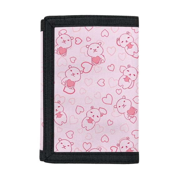 Psesaysky Heart Bear Pattern Trifold Card Wallet for Holiday, Polyester Children's Wallet with Thin Slim Kids Trifold Wallet