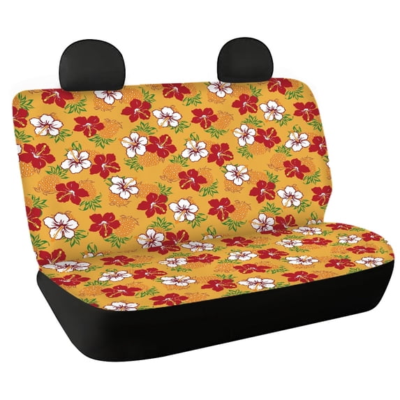 Psesaysky Hibiscus Pineapple Full Wrap Rear Bench Car Seat Cover for Car Interior Automotive, Stretchy All Weather Back Seat Cover Protectors 2 Pack