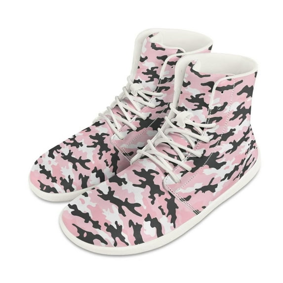 Psesaysky High Top Camouflage Sneakers PU Leather Wide Width Barefoot Shoes Walking Shoes for Women Girls Size 6-13.5