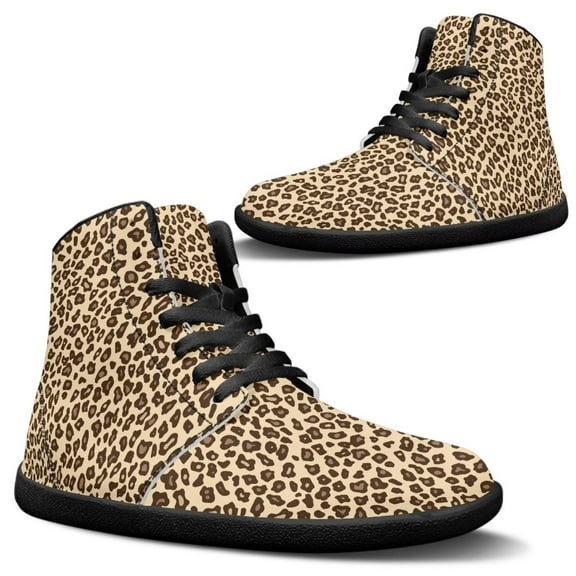 Psesaysky High-top Barefoot Shoes Lace-Up Casual Comfortable Shoes for Women and Girls Minimalist Zero Drop Shoes Leopard Print Sneakers