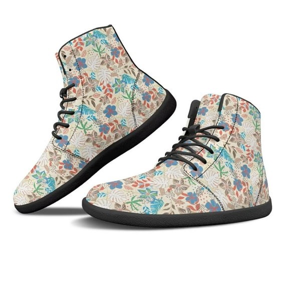 Psesaysky High-top Barefoot Shoes Lace-Up Casual Shoes for Women and Girls Minimalist Zero Drop Shoes Comfortable Floral Sneakers