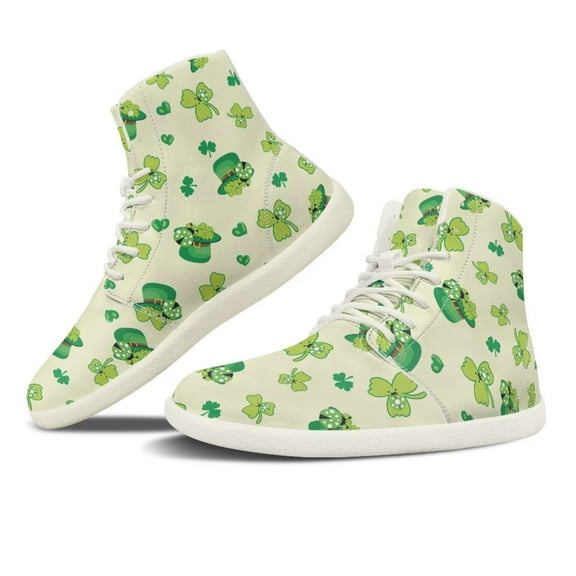 Psesaysky High-top Barefoot Shoes with Four Leaf Clover Green Hats Women Casual Tennis Shoes Wide Width Comfortable Walking Sneakers