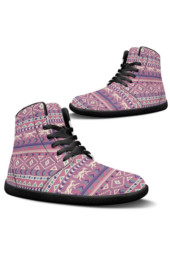 High-top Barefoot Shoes with Tribal Stripes Fox Women Casual Tennis Walking Shoes Wide Toe Box Zero Drop Sneakers